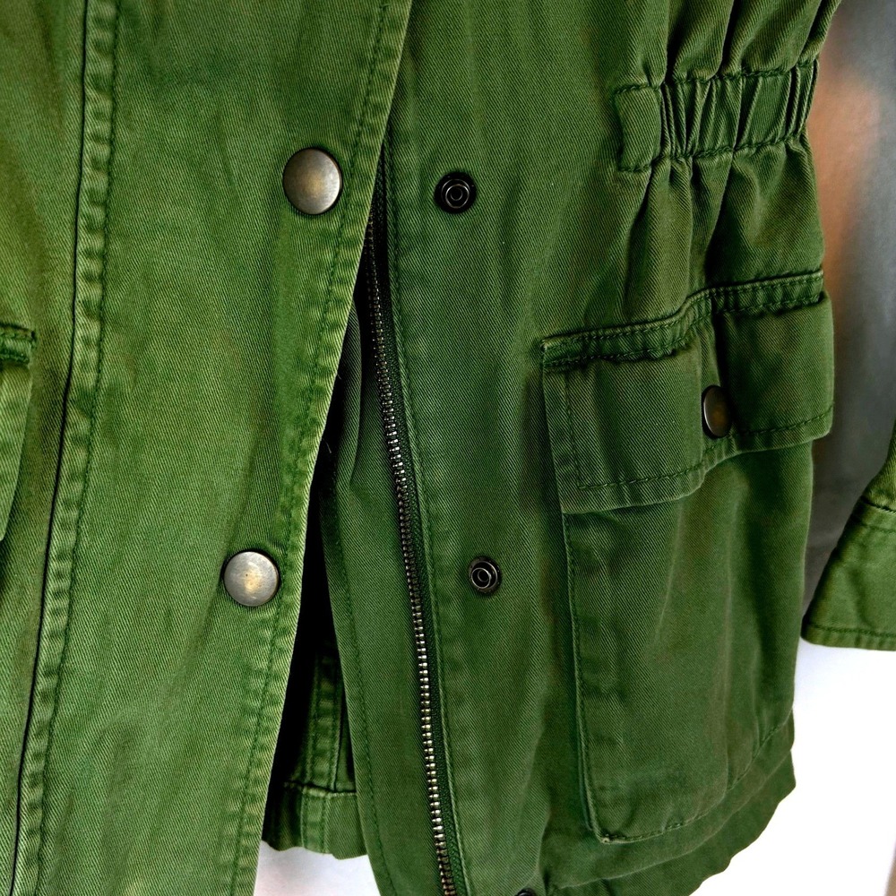 Gap Kids Olive Green Utility Field Jacket Hooded Cotton Twill Girls Size M 8-9Y - Picture 5 of 12